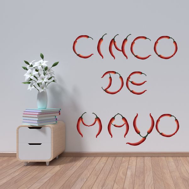 Red pepper-themed vinyl wall decal lettering with stylized chili pepper icons