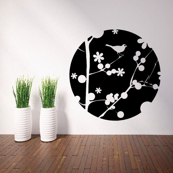 Image of Circle Bird Floral Decal