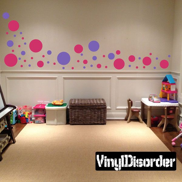Circle dot wall decal set with pink and purple circles