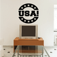 USA decal: black circular badge with stars border and bold white 'USA' text