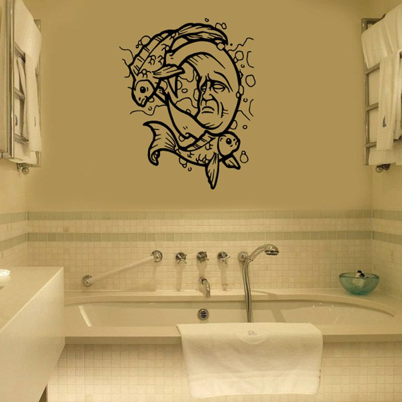 Image of Circling Goldfish and Moon Face Decal