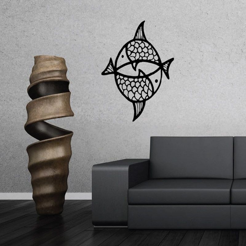 Black koi fish circular decal with two fish silhouettes, removable wall sticker