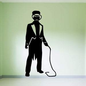 Circus ringmaster decal with black silhouette and top hat, holding a rope