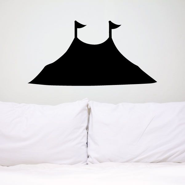 Circus tent silhouette decal with two small flags, black