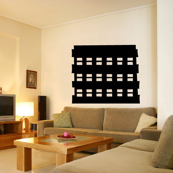 Black city building wall decal with rectangular window grid