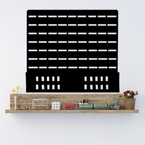 Black city building wall decal with window stripes and facade details