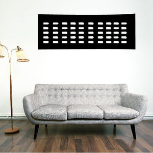 City building wall decal: black rectangle with white window grid pattern