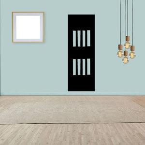 City building wall decal, black rectangle with white vertical window bars