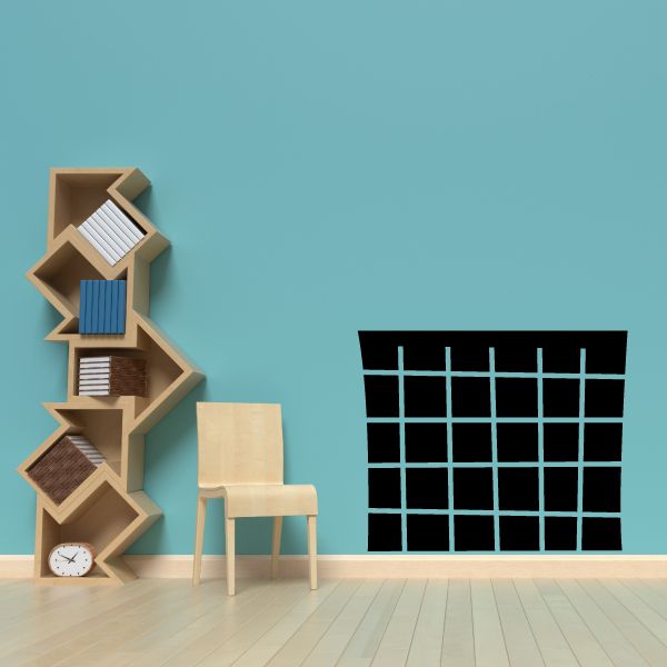 Vinyl wall decal with black window grid pattern