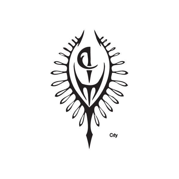 City graffiti decal with black feathered emblem and "City" text