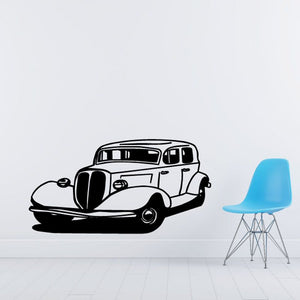 Classic 1940s car decal, black and white vintage vehicle illustration