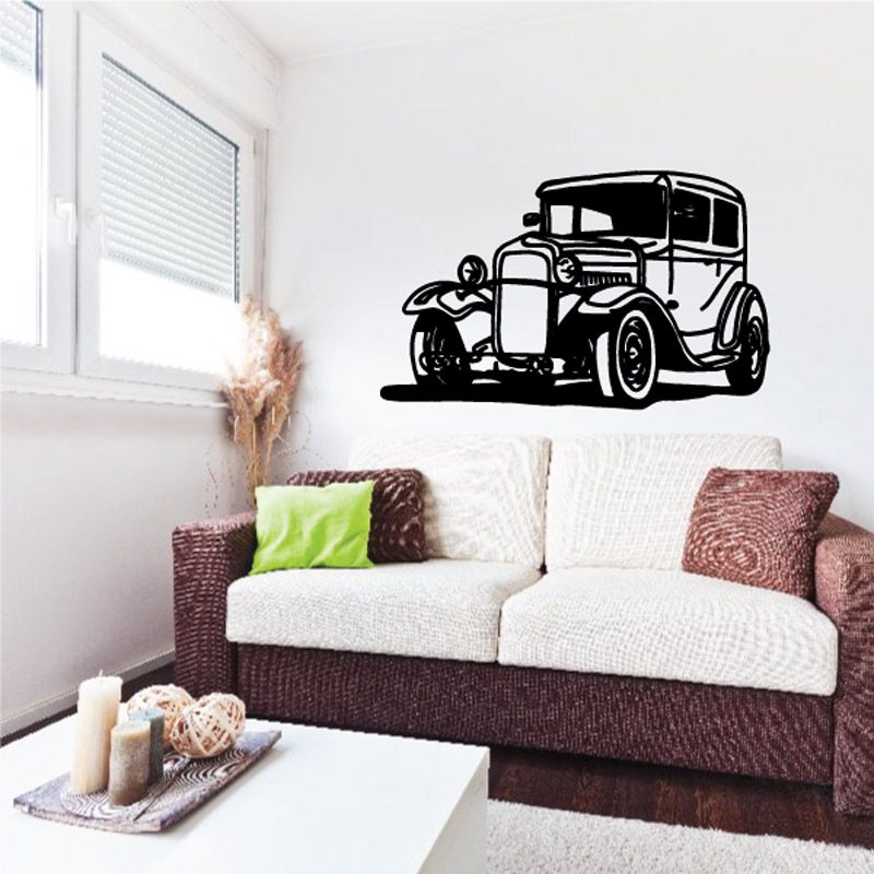 Classic Chevy 5-window decal with black vintage car illustration