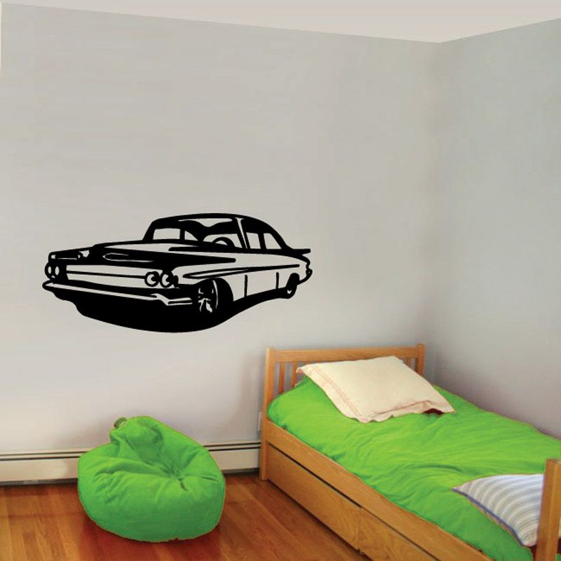 Classic Chevy Impala car decal, black and white silhouette on smooth surface