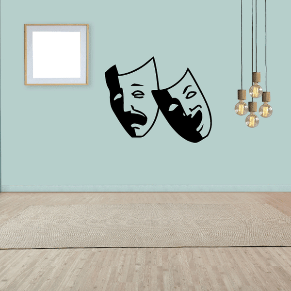 Theater masks decal with two black comedy and tragedy faces