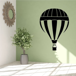 Hot air balloon wall decal with black and light stripes and small basket