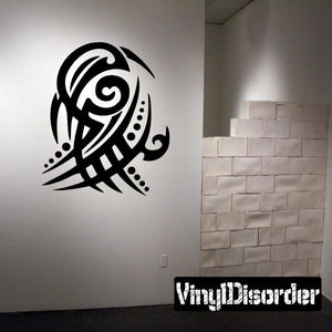 Tribal wall decal vinyl sticker, black swirl feather design