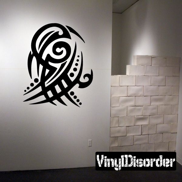 Tribal wall decal vinyl sticker, black swirl feather design