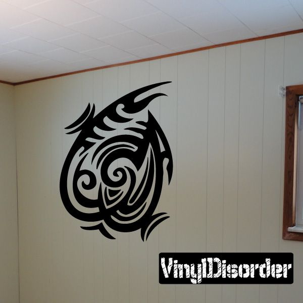 Black tribal vinyl wall decal featuring a swirl dragon design