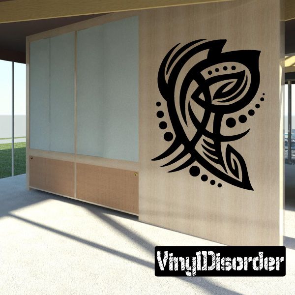 Black tribal vinyl wall decal with swirling arrow design