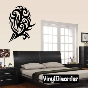 Black tribal bird wall decal vinyl with ornate swirling feathers