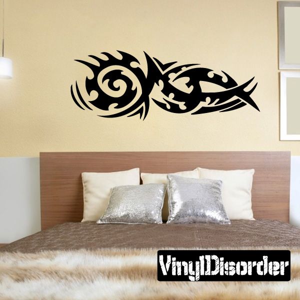 Tribal wall decal vinyl sticker with black swirling fish design