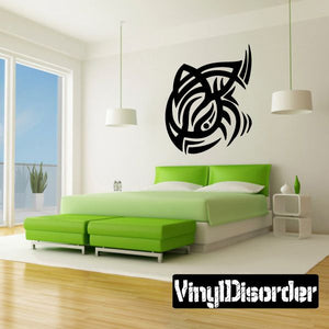 Black tribal animal head vinyl wall decal with bold curved lines