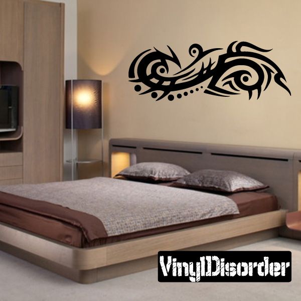 Tribal vinyl wall decal with black swirling design