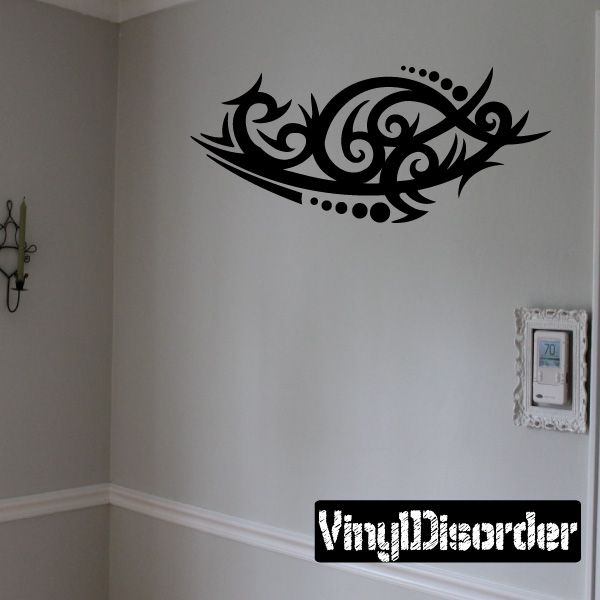 Tribal vinyl wall decal, black ornamental swirl with dotted accents and curved tips