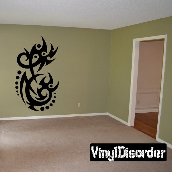 Tribal vinyl wall decal: black tribal swirl with dotted accents