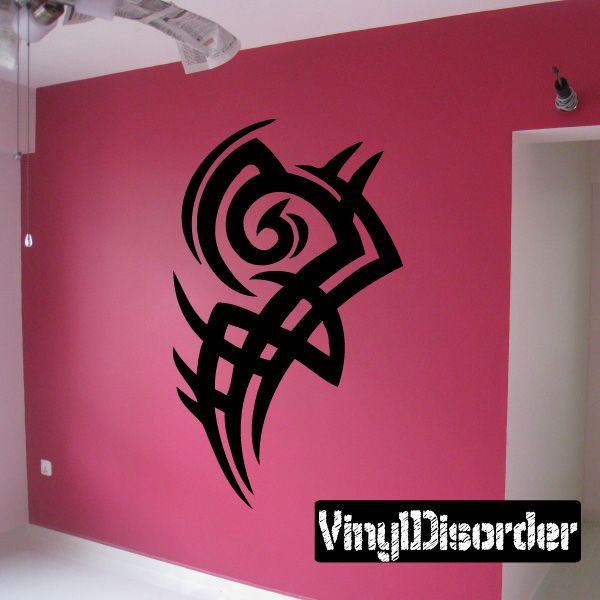 Tribal vinyl wall decal with black spiral fish design