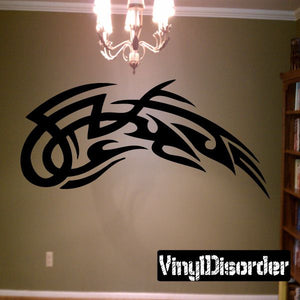 Tribal vinyl wall decal, black stylized dragon design
