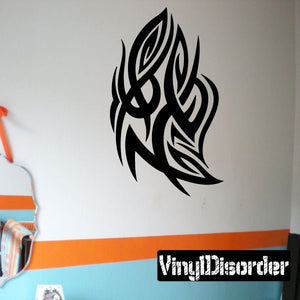 Tribal vinyl wall decal, black stylized flame design