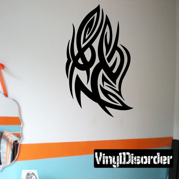 Tribal vinyl wall decal, black stylized flame design