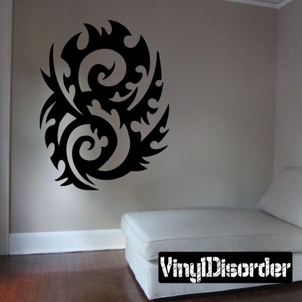 Tribal wall decal vinyl featuring black swirling dragon-like motif