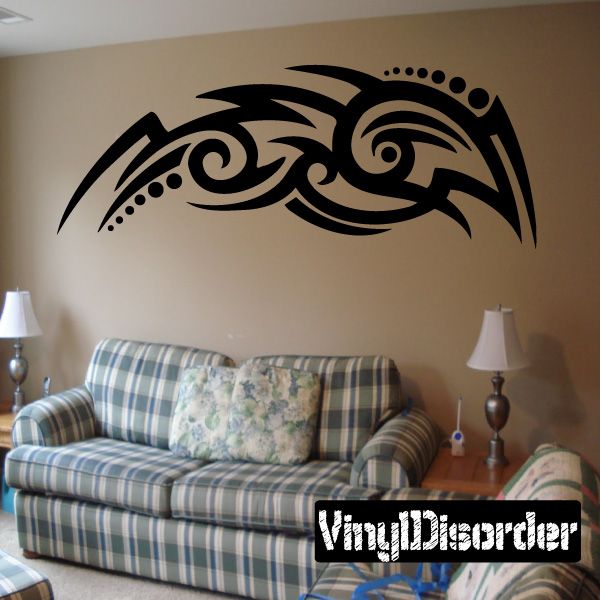 Tribal wall vinyl decal with black arched dots and swirls