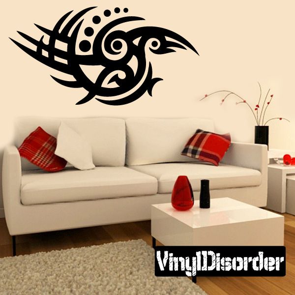 Black tribal vinyl wall decal with swirling tribal design