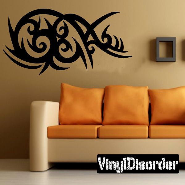 Tribal vinyl wall decal in black, ornate swirling design