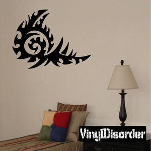 Black tribal vinyl wall decal with swirl and leaf motifs