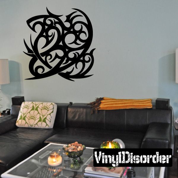 Black tribal animal wall decal with swirling owl design