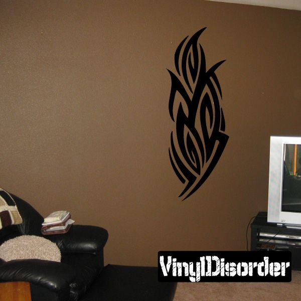 Black tribal vinyl wall decal with stylized feather/bird design