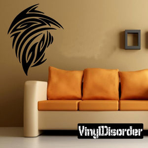 Black tribal feather vinyl wall decal with stylized leaf feather design