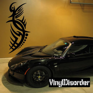 Tribal vinyl wall decal with black winged design and dotted accents