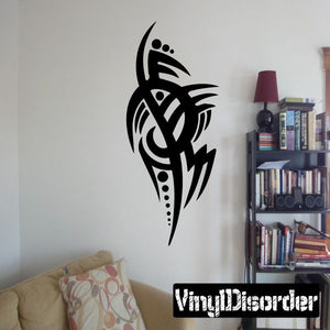 Tribal wall decal vinyl sticker in black, stylized horned design