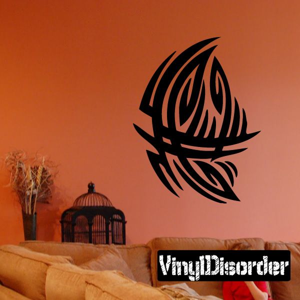 Tribal wall decal with black angular feather motif