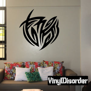 Tribal wall decal vinyl with black stylized winged emblem shape