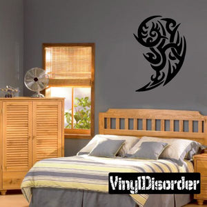 Tribal vinyl wall decal, black crescent moon with swirling pattern