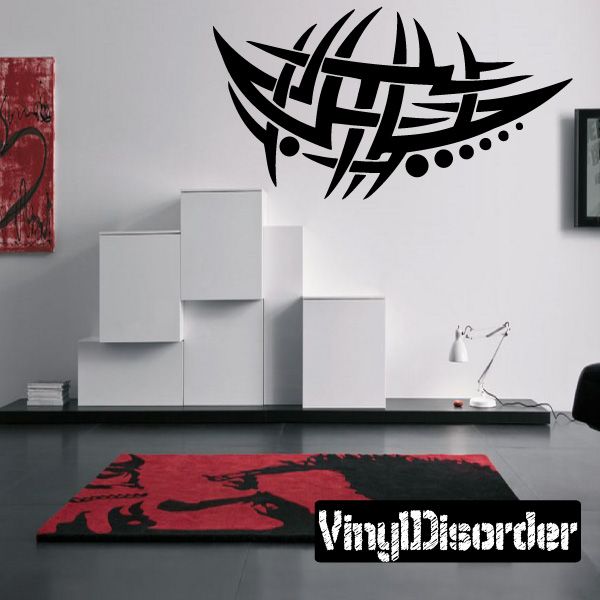 Tribal vinyl wall decal, large black geometric emblem