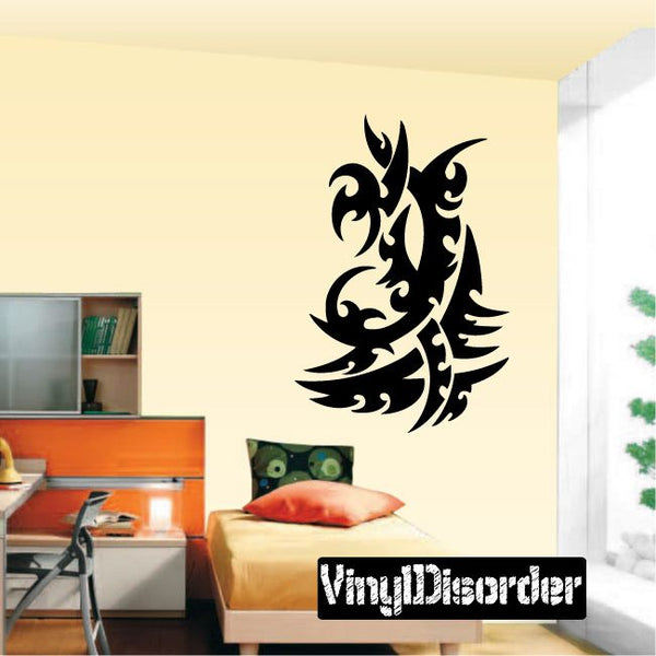Black tribal vinyl wall decal with decorative wing design