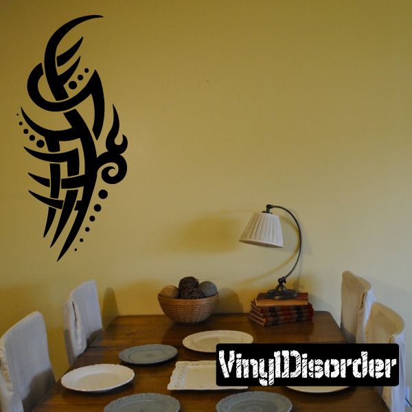 Black tribal wall decal with flame and swirl pattern, vinyl sticker