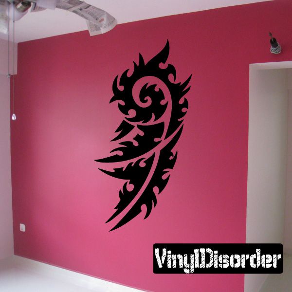 Black tribal vinyl wall decal with flame-like phoenix design